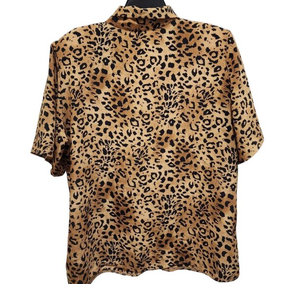 Vintage Algo Blouse Women's Size 16 Leopard Print Short Sleeve Button Down - Picture 2 of 10